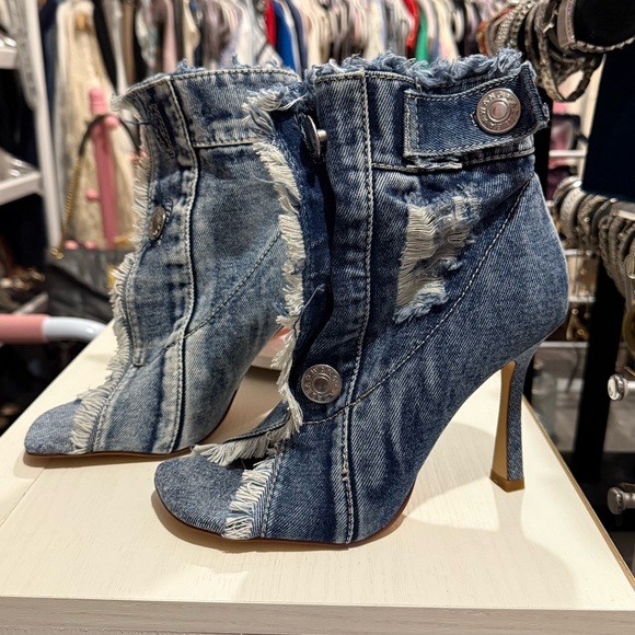 Azalea Wang Denim Open Toe Booties- Size 7 - Picture 3 of 5